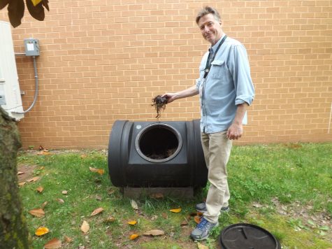 Mr. Treakle helps to create organic fertilizer for the Courtyard Garden on May 8, 2019.  He had recently won the FCPS teacher of the month award.