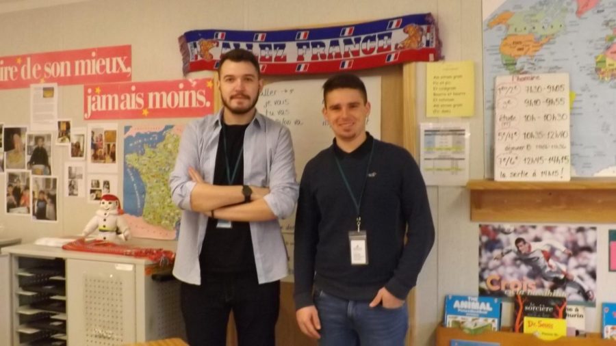 French+interns+Nathan+Crapet+and+Aur%C3%A9lien+Jarlier+are+spending+a+month+at+RCMS+to+learn+about+American+teaching+methods+before+they+return+home+to+become+teachers+in+France.