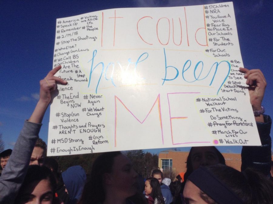 Students protest gun violence in 2018 outside Rachel Carson Middle School.