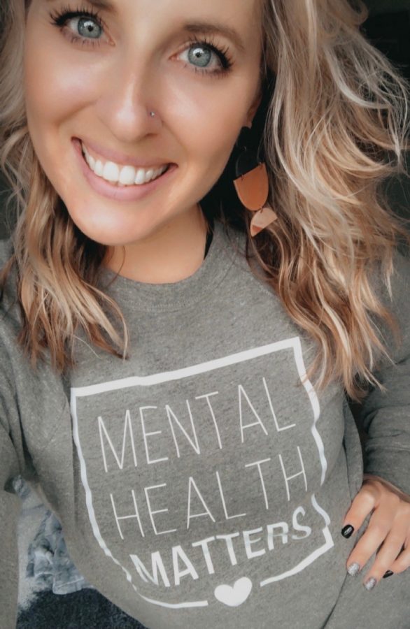 Seventh-grade English teacher Ms. Amy Allen promotes the importance of Mental Health through her clothes. 