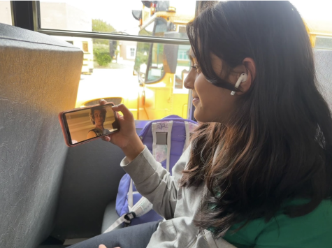 Samika Manchireddy, RCMS seventh-grader on the Trailblazers team, spends her bus ride home watching Outer Banks’.