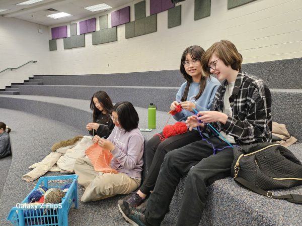 Students crochet and knit at Creative Yarn Club in February.