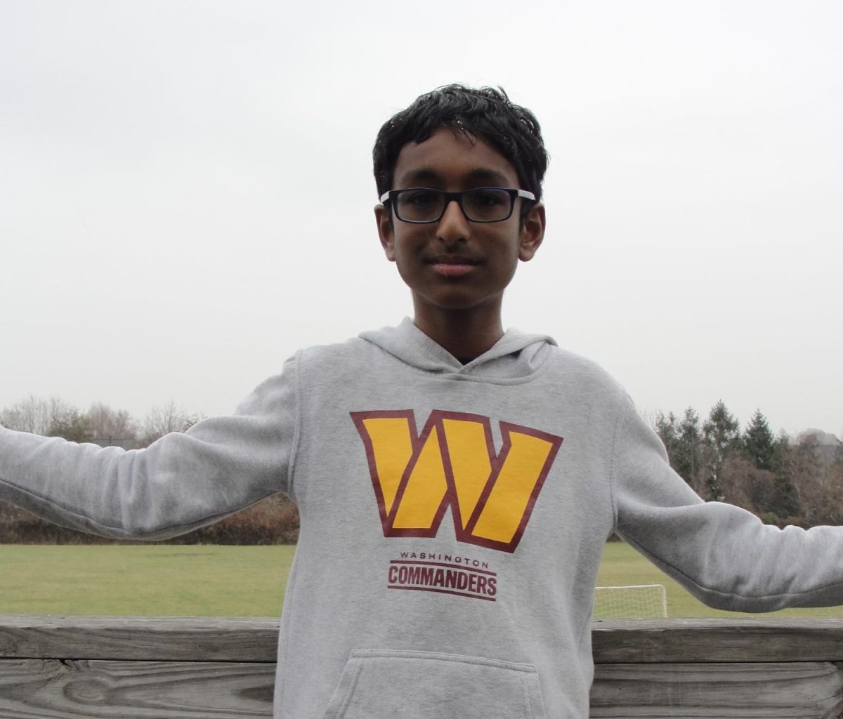 Aarush, 12 years old, on the Trailblazers team, displaying the incoming snow.
