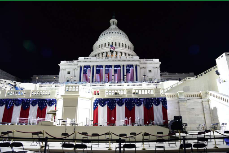 The Capitol building decked out for inauguration day. 
