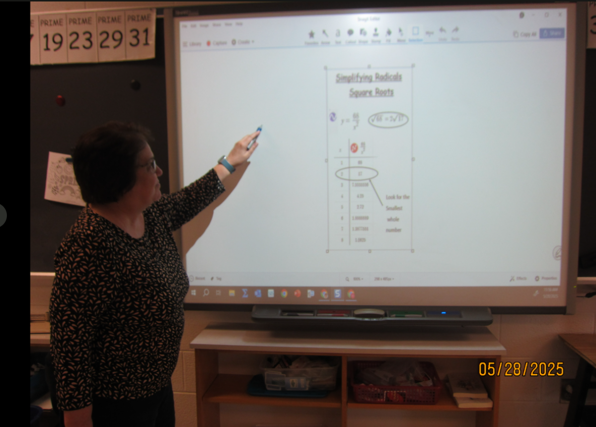 Mrs. Hine, an eighth-grade math teacher on the Wolves team, teaches her students math. 