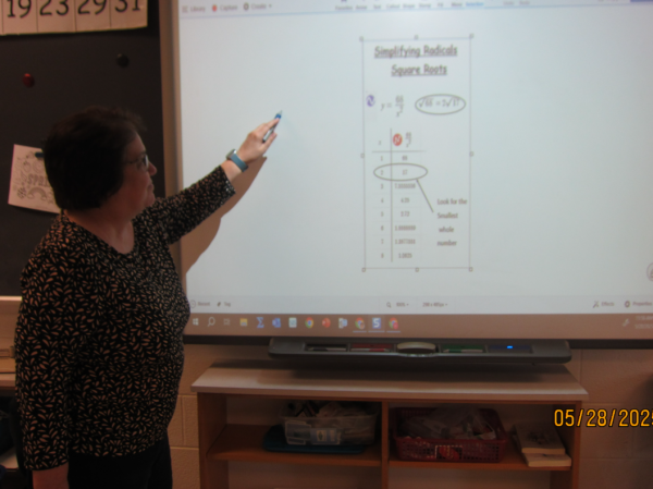 Mrs. Hine, an eighth-grade math teacher on the Wolves team, teaches her students math. 